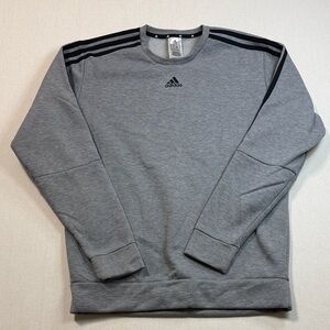 Adidas Men's Crewneck Sweater in Gray with Black Stripes